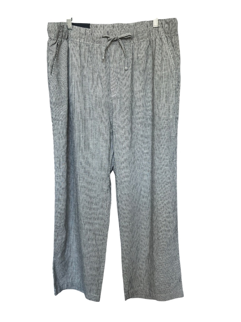 Gap Easy Pant Linen Blend Drawstring Blue & White Striped Front Back Pockets XL